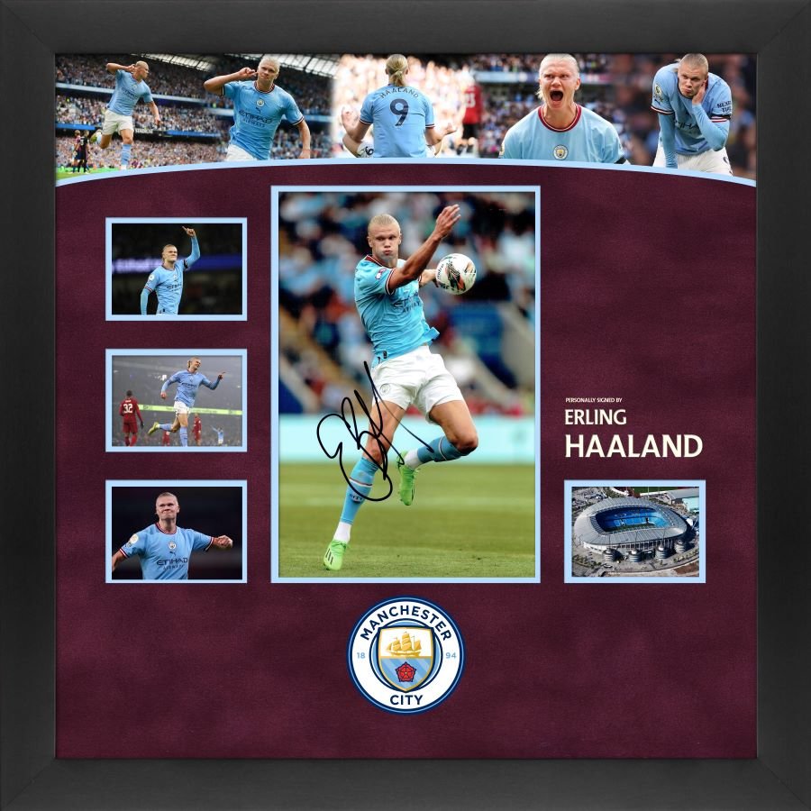Man City 12x8 Photograph Framed Display Signed by Erling Haaland - Memorabilia Framers Shop